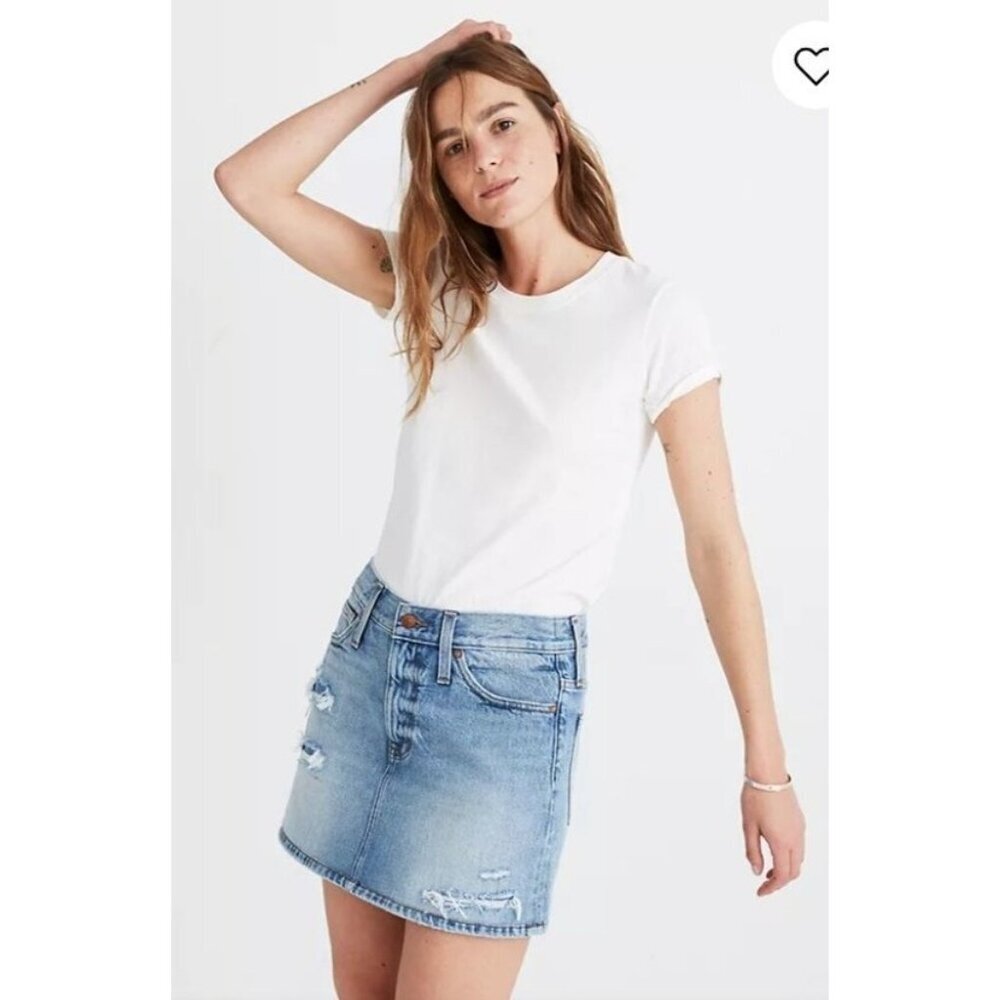 New Madewell Rigid Denim Straight  Ripped Casual Sz 26 School Mini Skirt Pockets